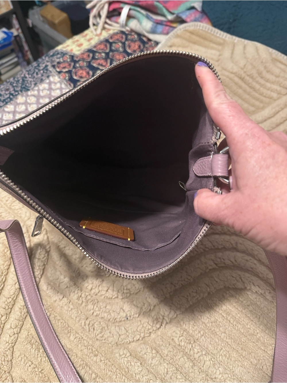Coach Mia Pebbled Leather Shoulder Bag Crossbody Lilac Purple F28966 - Picture 5 of 11